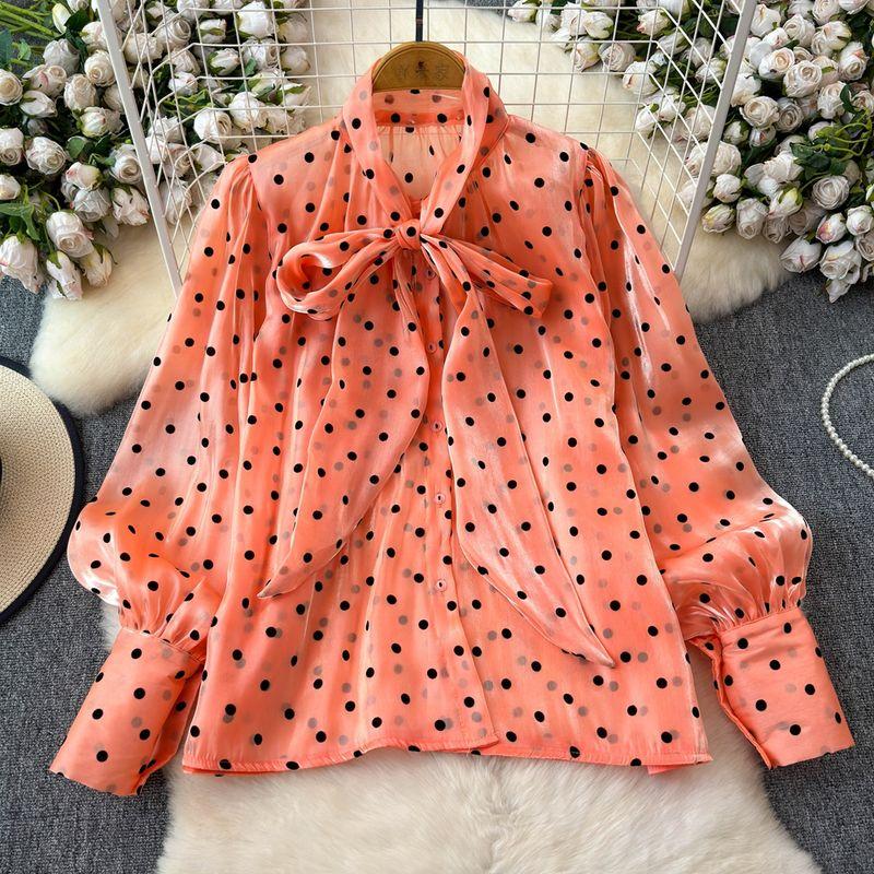 

Socialite Style Autumn and Winter Elegant Tops Dotted Shirt Orange One size