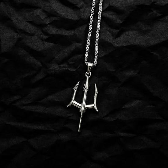 Trident Pendant Necklace for Men Women Stainless Steel Silver Chain Unique Unisex Fashion Jewelry For Men Shiva Locket Wedding Gift