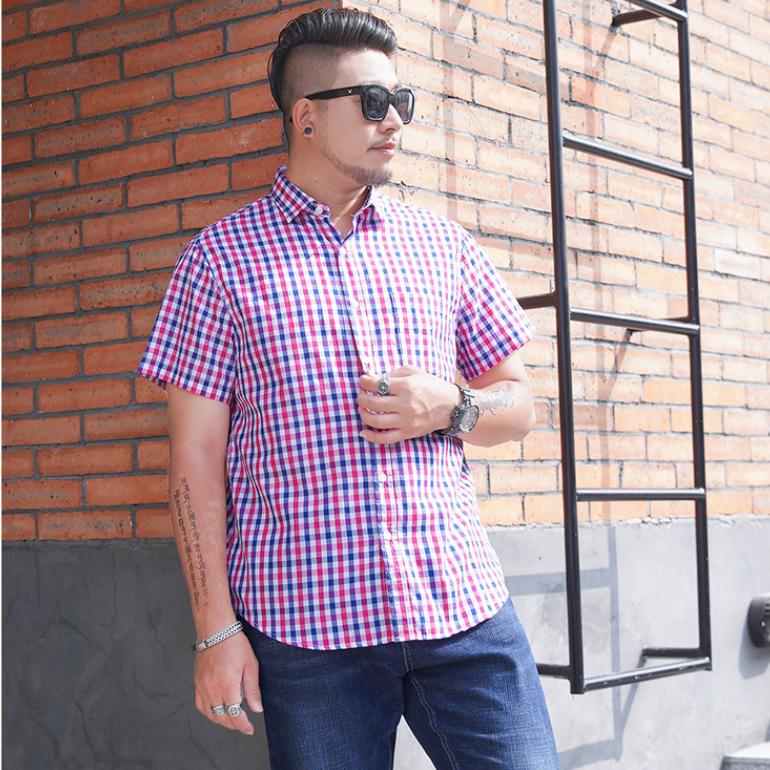 Деловая рубашка Мужская клетчатая рубашка с короткими рукавами Деловая повседневная свободная рубашка большого размера с короткими рукавами 10XL/225