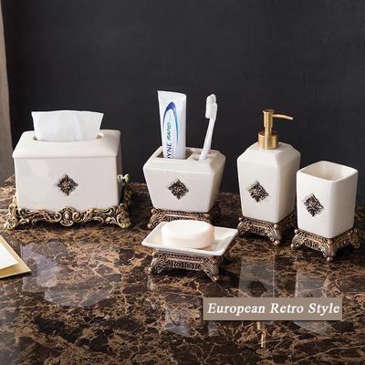 Série Křehká glazura Koupelnové doplňky, Dávkovač mýdla, Miska na tuhé mýdlo, Pohárek a Držák na zubní kartáčky, Retro luxusní styl