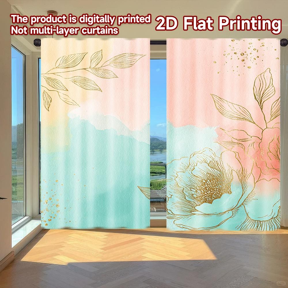 

Flat Printing Curtains Without Rod Floral Gold Sparkle Design April Fools Is Day Festival Fashion Versatile Curtain Set Of 2 Made Polyester Washable W100*H70(CM)-Hooks&1PCS