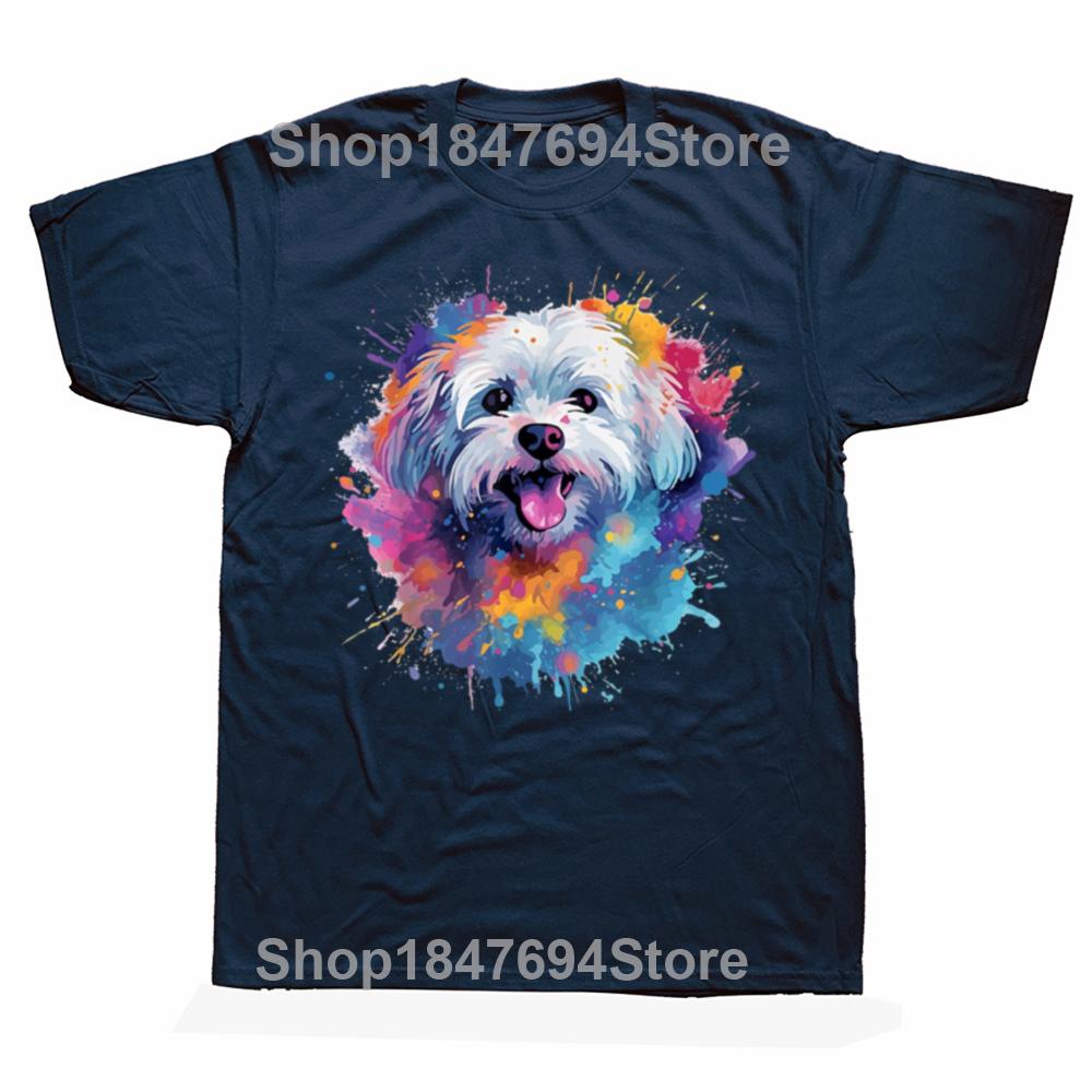 Funny Colorful Maltese Splash Art Dog Graphic T-shirts Men Women's Fashion Casual Tshirt 100% Cotton Loose Oversized T Shirt