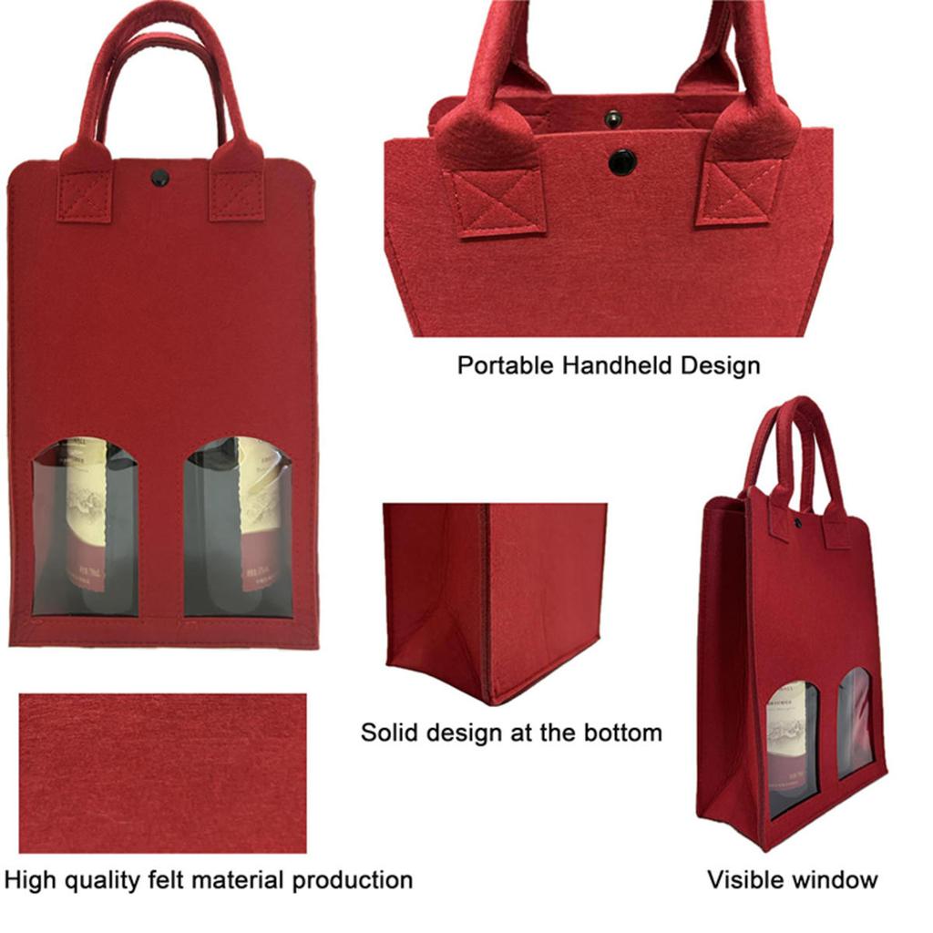 1Pcs Felt Red Wine Handbag Wine Gift Box With Clear Window Double Bottle Champagne Package Bags Wedding Favors For Guests