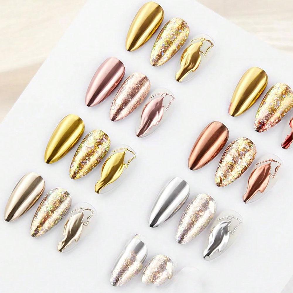 6pcs Chrome Gold Silver Nail Powder Mirror Metallic Rubbing Nail Art Glitter Pigment Rose/Golden/Silvery/Brown Nail Chrome Dust