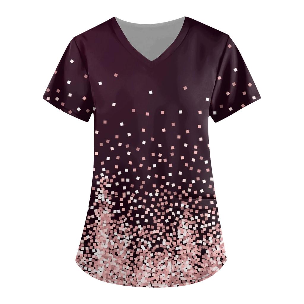 Dámské módní pracovní oděvy s výstřihem do V, krátkým rukávem a kapsami Topy s potiskem Letní topy pro ženy