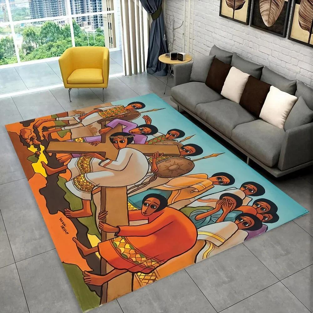 3D Africa Ethiopian Painting Art Carpets Cartoon Area Rug ,Carpet for Home Living Room Sofa Doormat Decor,Non-slip Floor Mats
