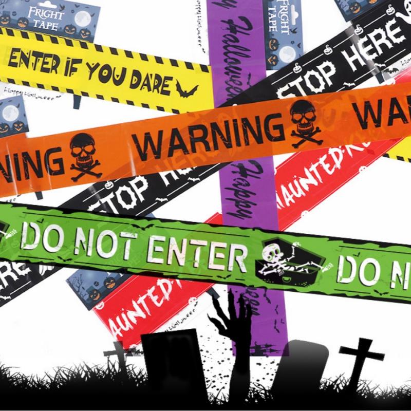 1pc Halloween Warning Strip Plastic Isolation Tape Party Haunted House Decoration Horror Atmosphere Danger Do Not Enter Warning