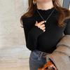 Women's Slim Fit Black Modal Long-Sleeve Mid-Neck Top for Autumn/Winter