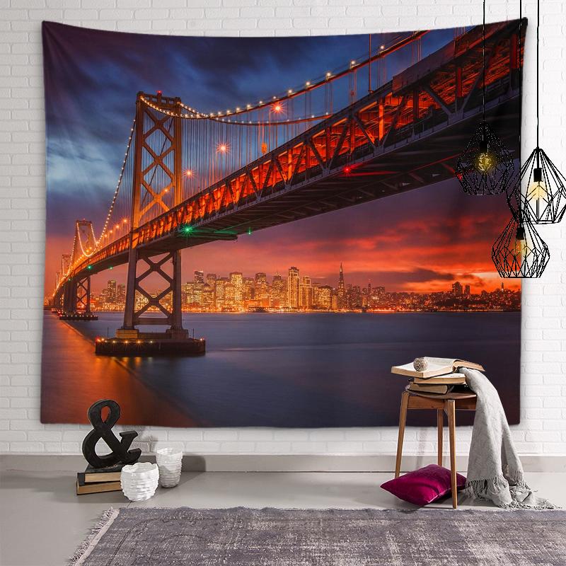 

Гобелен с ночным видом на город, ночное освещение, эстетический гобелен, живописный мир, городское здание, гобелен, украшение для гостиной 100X75CM