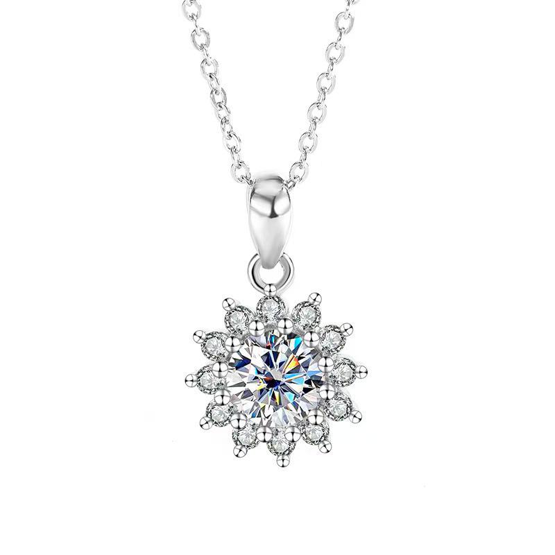Κολιέ Ηλιοτρόπιο από Ασήμι 925 Sterling με Μοϊσανίτη και Μεγάλο Κρεμαστό Διαμάντι
