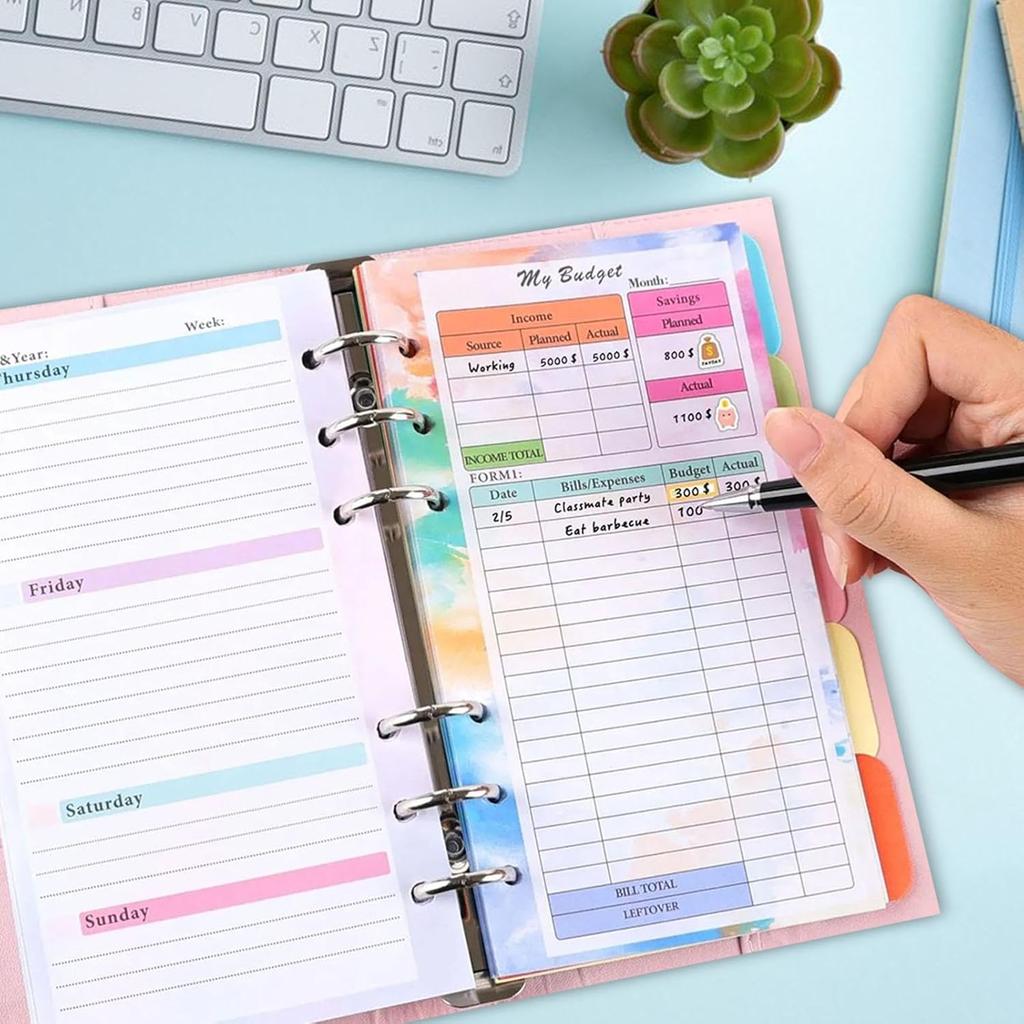 A6 folder planner insert  6 ring loose leaf lined paper diary  A6 budget planner spare paper  A6 notepad set