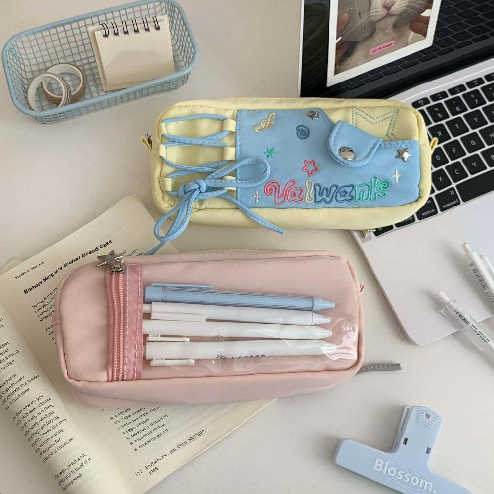 Large Capacity Korean Stationery Bag Desktop Storage Cartoon Pencil Bag Large Ins Pen Bag School