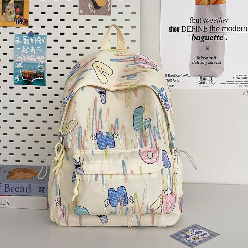 Schoolbag Girl's High Value Ins Wind High Capacity Junior High School Students Simple and Lovely Campus Backpack.