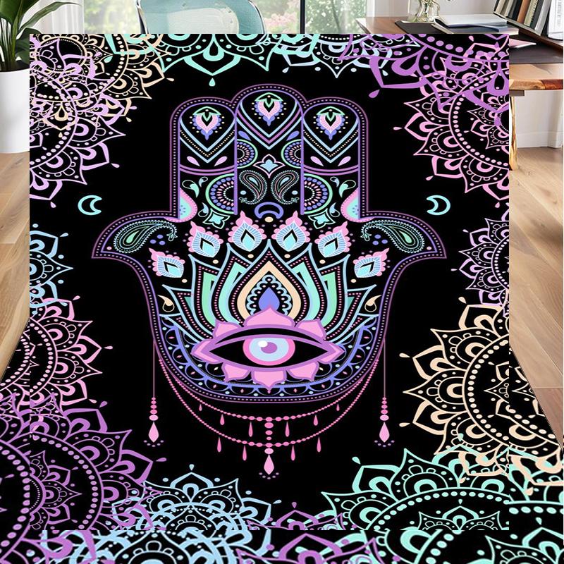 Colorful Hamsa Mandala Pattern Office Rug Chair Mat, Entryway Carpet, Suitable for Front Door, Bedroom, Living Room, Desk, Holiday Gift