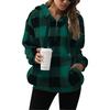 Damen S Langarm Kapuzen Plüsch Kariert Pullover Sweatshirt