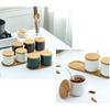 Simple Pure Color Ceramic Spice Jar Seasoning Box Condiment Pot Sugar Bowl with Bamboo Lid and Spoon