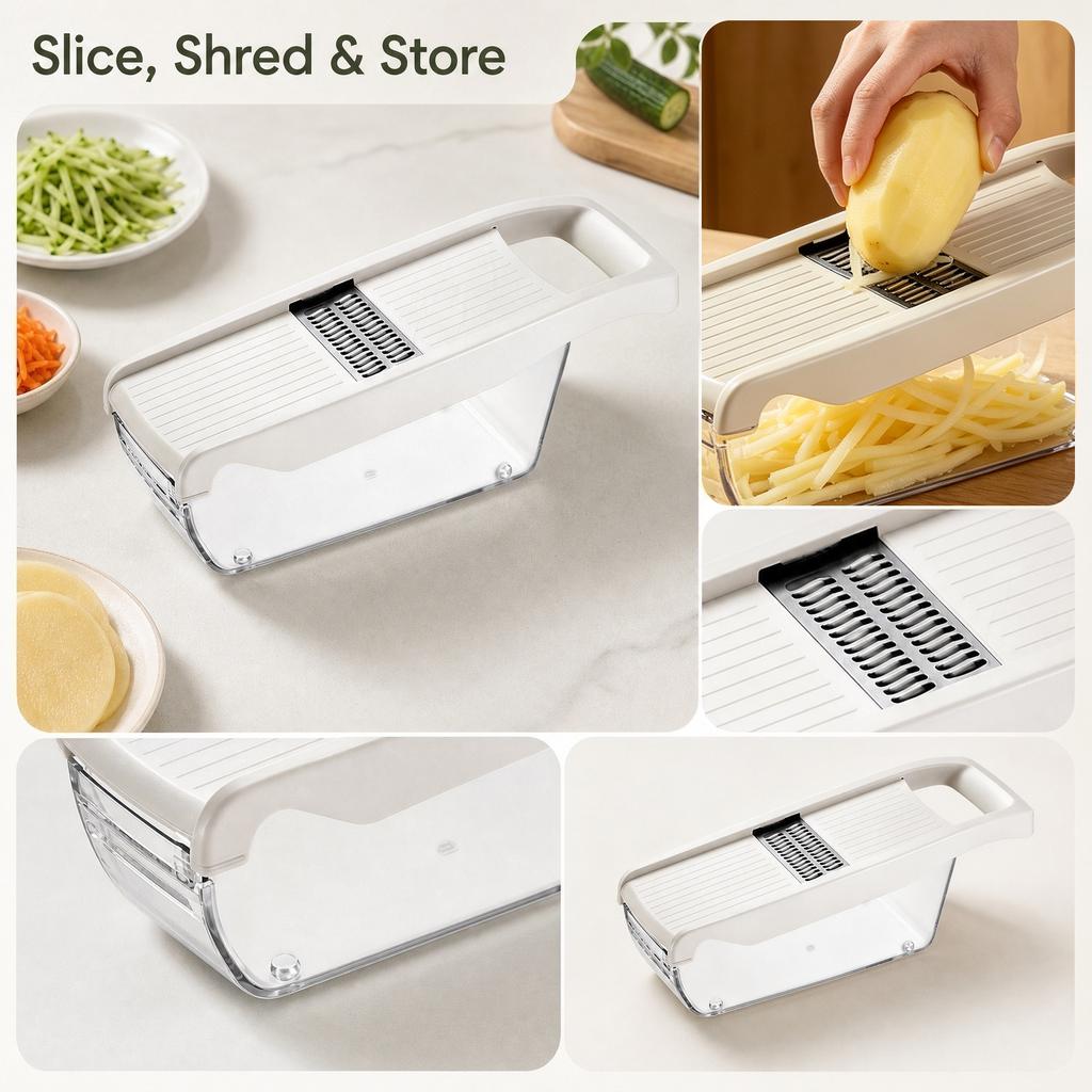 Multifunctional Vegetable Slicer Grater with Safety Handle for Kitchen Use Potato Carrot Shredding Tool Storage Container