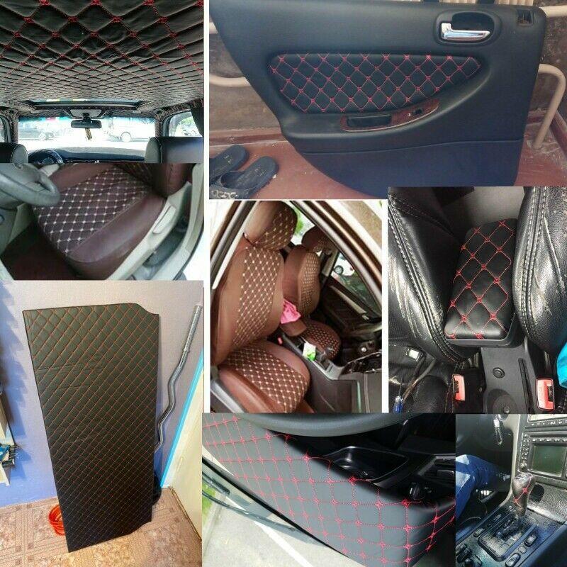 100cm Plaid Embroidery Sponge Fabric Imitate Leather Thick Quilted Cloth for Car Interior DIY Roof Seat Home Upholstery Material