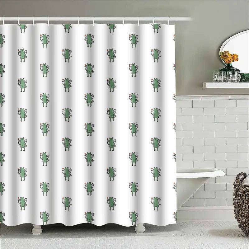 Bathroom Shower Curtain Waterproof Cute Frog Pattern Decor Washable Fabric Liner Vintage Farmhouse Style Home Textile