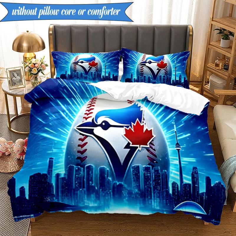 3PCS Blue Jays Printed Bedding Set For Bedroom Dormitory, Includes 1 Duvet Cover & 2 Pillowcases for All Seasons Home Decor Fan Gifts