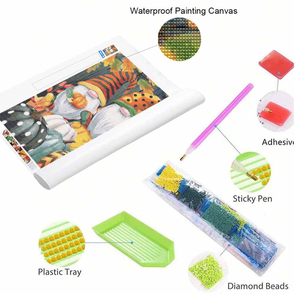 5D Diamond Painting Kit Autumn Gnome Pumpkin Pattern DIY Rhinestone Art Canvas Relaxing Craft for Wall Decor Home Living Room Gift
