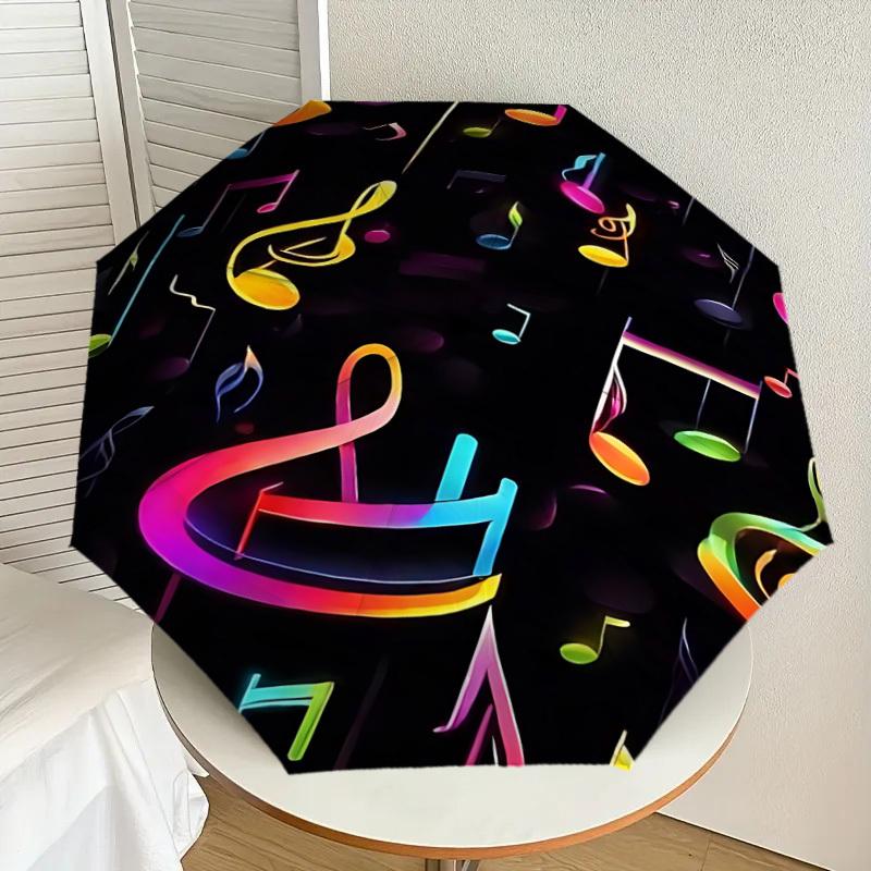 1PC music notesAutomatic Open/Close Umbrella with Windproof, 8-Rib Sturdy Canopy, Durable Ribs, Fashionable Design, Outdoor Accessory, Fun Prin, Holid
