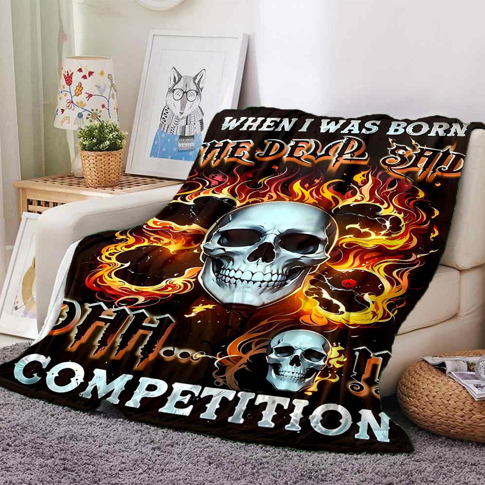 

1pc skull fire Themed Printed Soft and Comfortable Home Blanket, Small Throw Blanket, Nap Blanket, Suitable as a Gift l059 80cmx120cm(31inx47in)