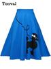 Tonval Pinup 50s Dog Print Kawaii Vintage High Waist Skirts for Women Cotton A Line Knee Length Retro Swing Skirt