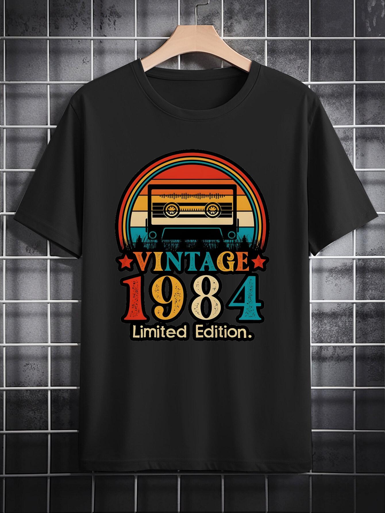 Vintage 1984 Limited Edition Cassette Tape Graphic T-shirt - Retro Rainbow Stripe Design S