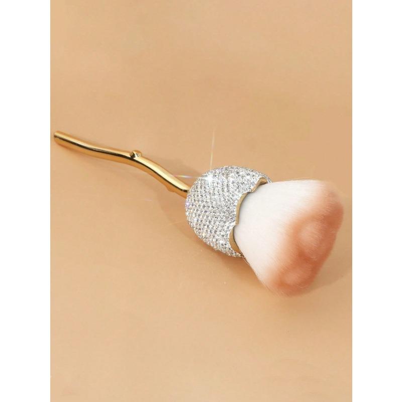 1 pièce Pinceau de Maquillage Luxe Forme Rose avec Décor Strass, Grand Pinceau Blush, Pinceau Nail Art & Pinceau Nettoyage Poussière, Pinceau Contour Pinceau Poudre