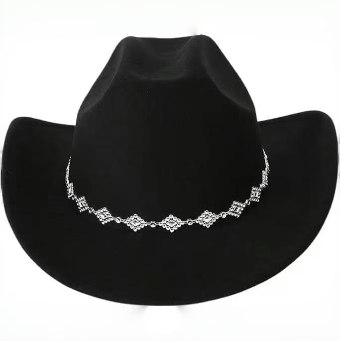 Western Cowboy Hat Rhinestone Big Brim Hat Big Head Circle Vintage British Felt Hat