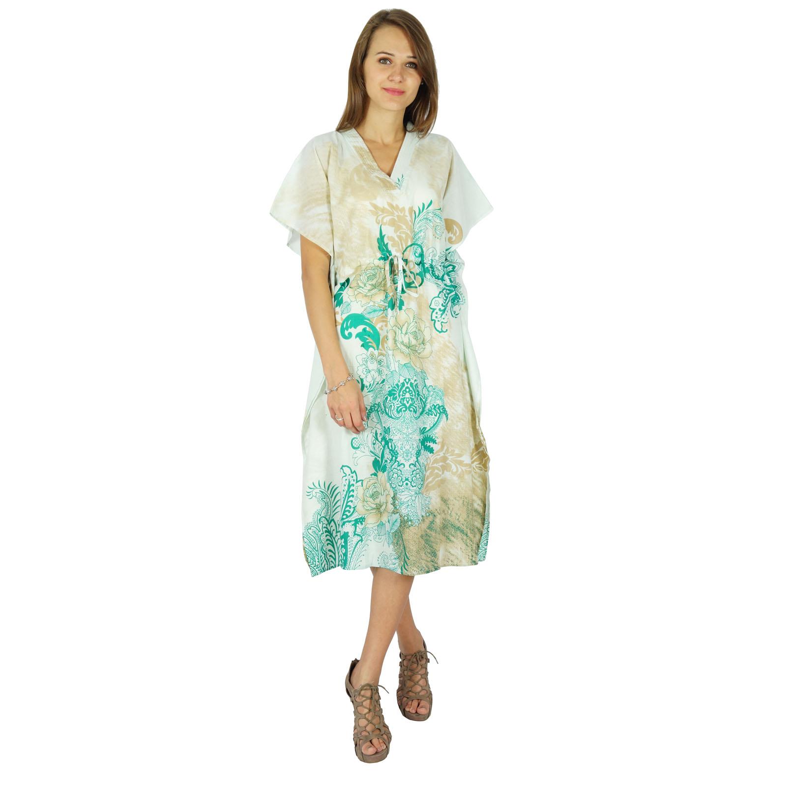 

Bohemian Phagun Dress Paisley Printed Cotton Caftan Maxi Nightwear Kaftan 8 off білий колір