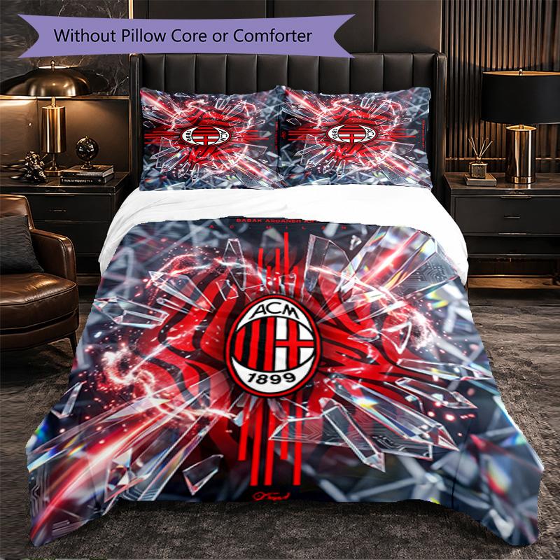 AC Milan Pattern 3 Pieces Bedding Set Soft Microfiber Duvet Cover with Pillow Cases for Bedroom