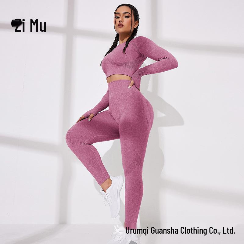 Damen Schnelltrocknender Nahtloser Yogaanzug: Hochintensives, atmungsaktives, hochtailliertes Fitness-Set im europäischen und amerikanischen Stil