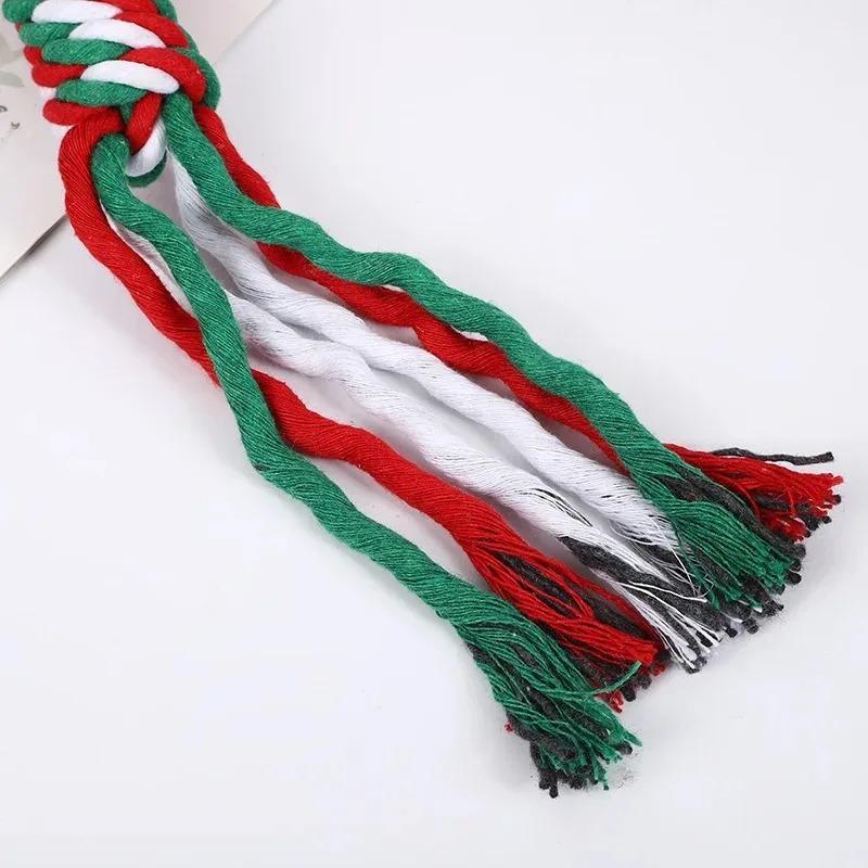 Dog Squeakey Chew Toys Christmas Cotton Ropes Knot Molar Bite Toy Funny Cute Puppies Cat Interactive Toy Xmas Gift Pets Supplies