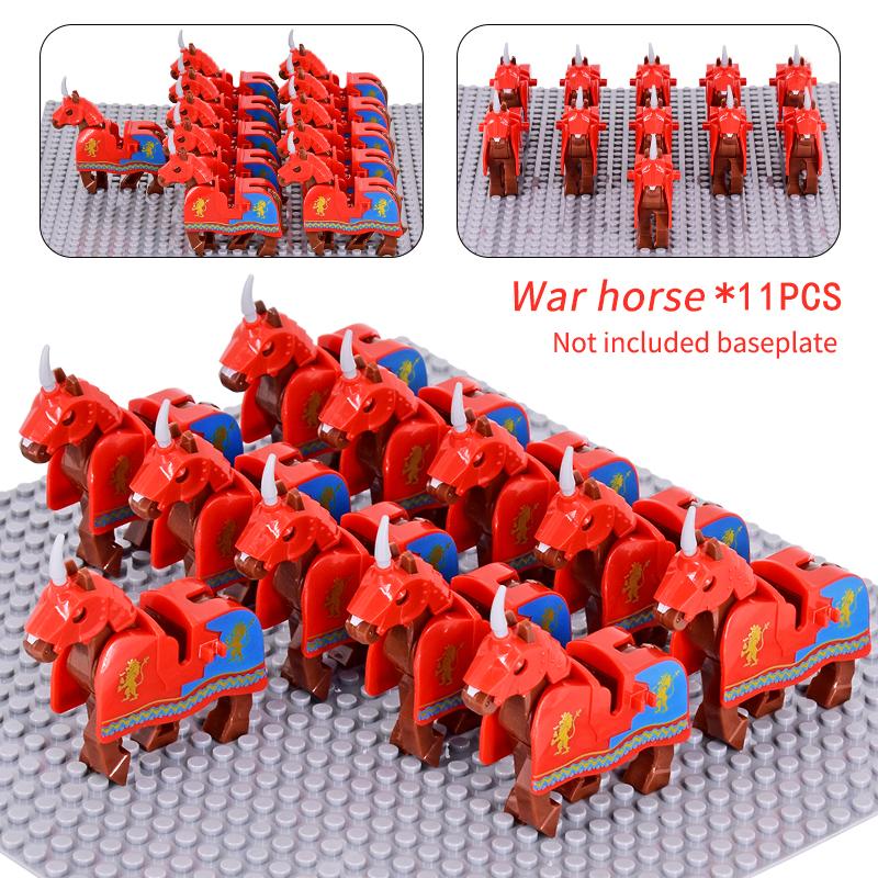 Středověké vojenské sady Figury kavalérie Válečný kůň Zvířata Stavební kostky Díly Rytířské zbraně Příslušenství Hračky pro děti dárky