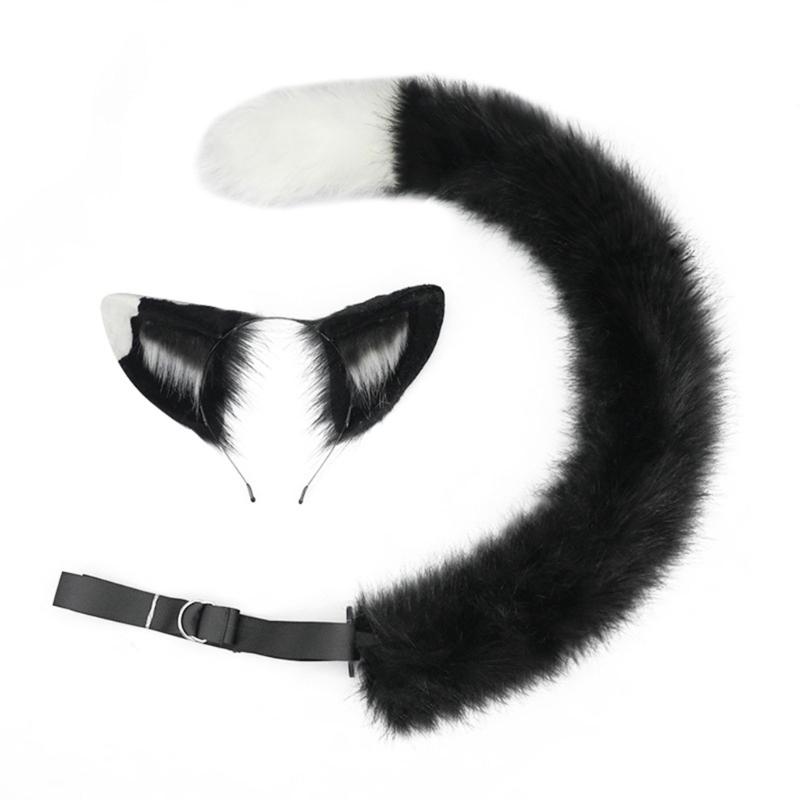 Animal Cosplay Costume Fauxs Furs Wolf Cats Foxes Tail and Cats Ears Headbands Halloween Party Costume Accessories