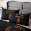 3-teiliges ägyptisches Ankh-Kreuz Bettbezug-Set Schwarz Gold Digitaldruck Polyester Bettwäsche mit Kissenbezügen Reißverschluss