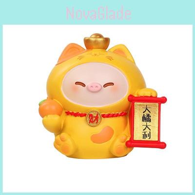 Cat Decor Resin Figurine With Wealth Symbols For Home Office Gift Ideas