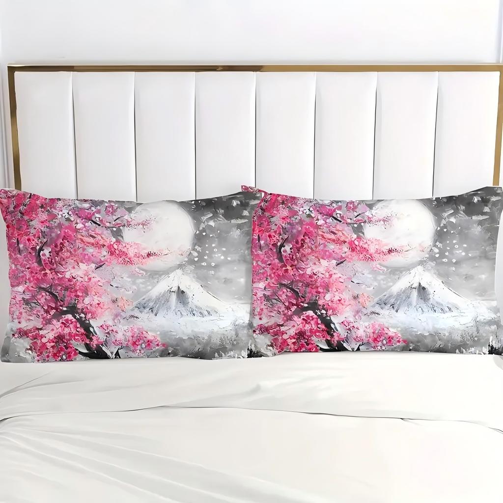 Comforter Cherry Tree Mountain Oil Painting Snow Scene Print Japan Minimalist Style Home Textiles Soft S