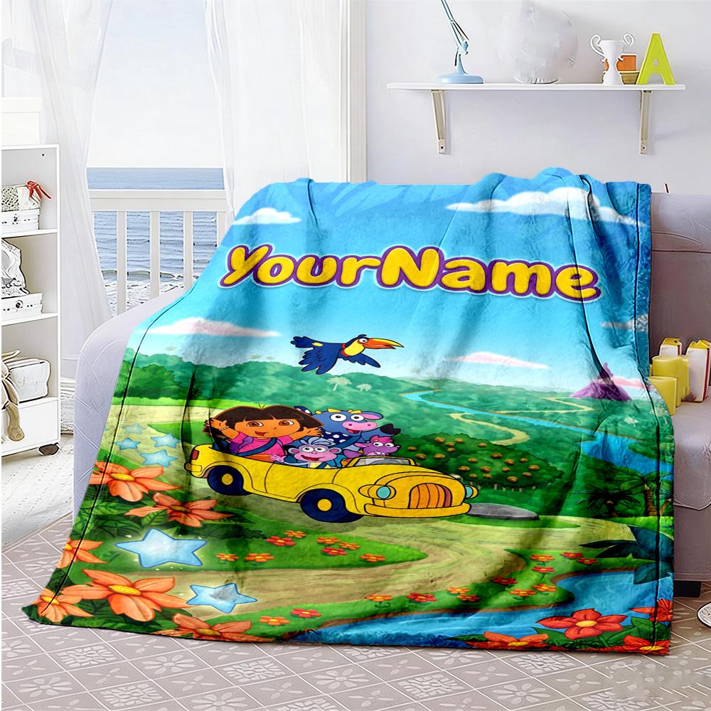 Dora Explorer Customize Text Blanket Cozy Personalized Blanket Durable Comfort Throw For Sofa Bedding Office Seaside Four Seasons Multipurpose