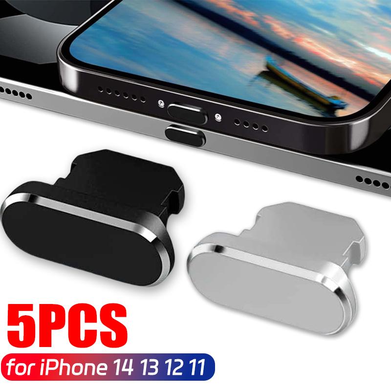1/5Pcs Anti Dust Plugs Charging Port Protector Dustplug for iPhone 14 Pro Max 13 12 11 Mini Plus iPad Airpods Metal Covers2