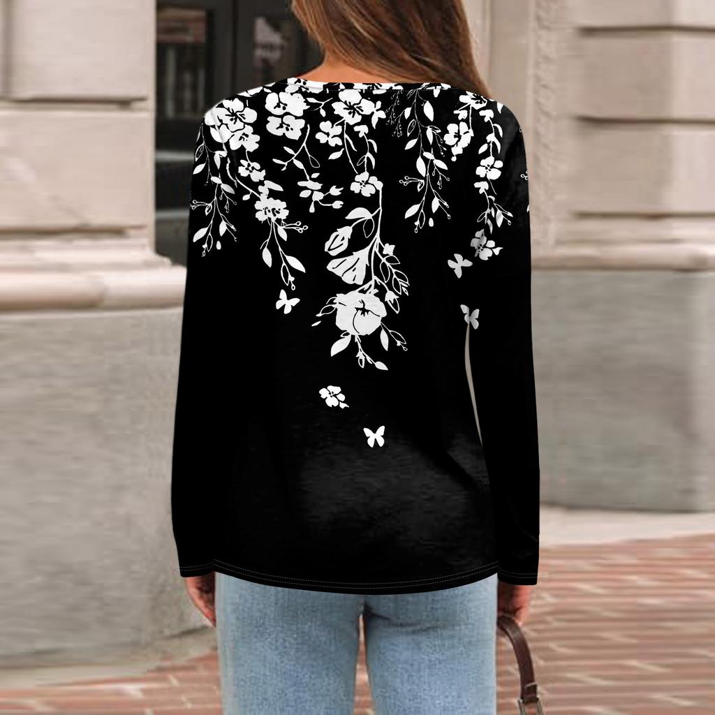 Langarmshirts für Damen, niedlicher Aufdruck, Grafik-T-Shirts, Blusen, lässig, Übergröße, Basic-Tops, Pullover