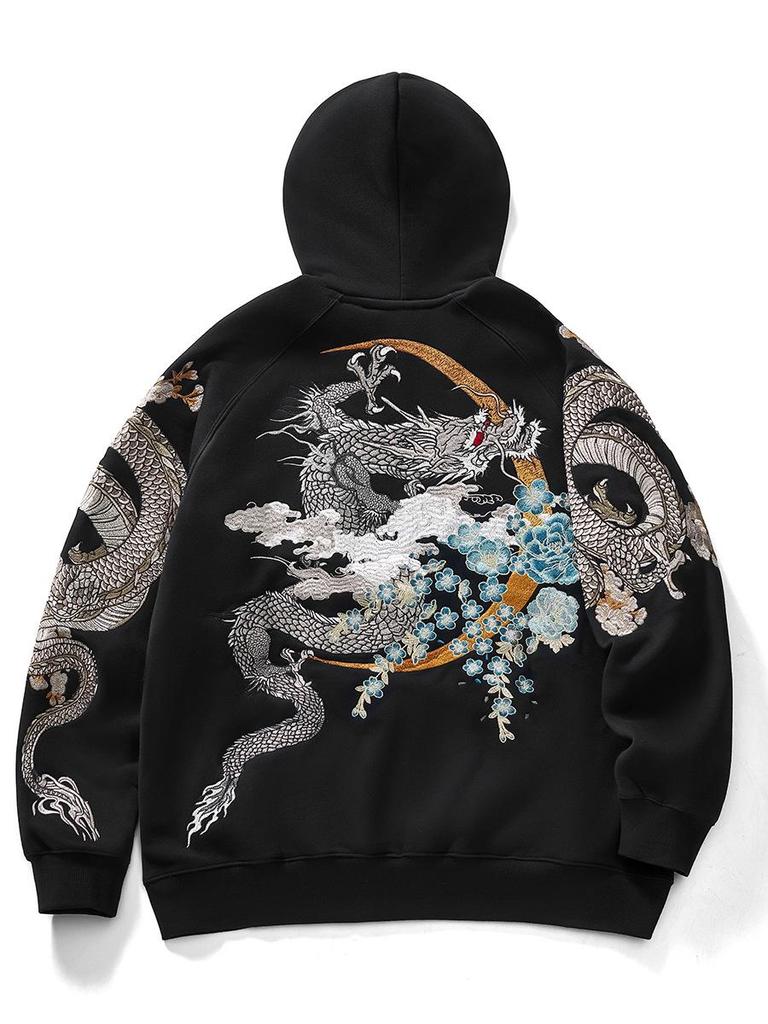 Huaxia Junpin Embroidered Dragon & Phoenix Hoodie - Trendy Couple Sweatshirt, Chinese Style Outerwear