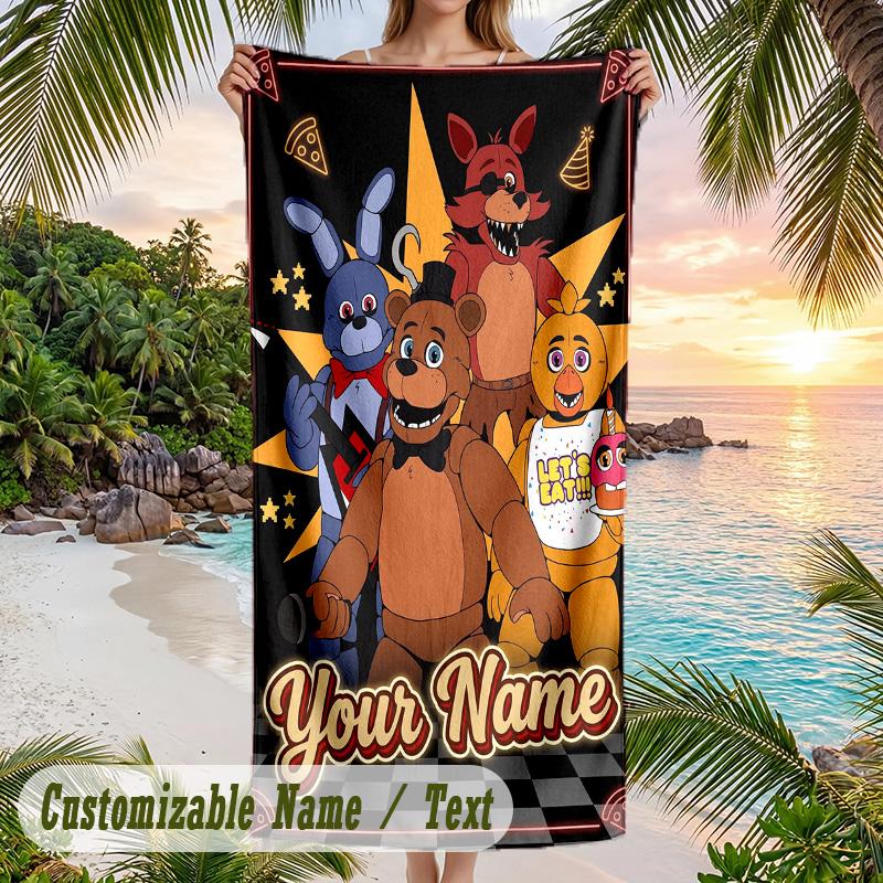 Five Nights At Freddy’s Beach Towel, Personalized Custom Text, Quick Dry Soft Large Towel For Swimming Pool Travel