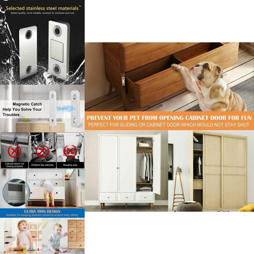 Thin Magnetic Door Latch For Cabinet Automatic And Wall-mounted Stainless Steel Material