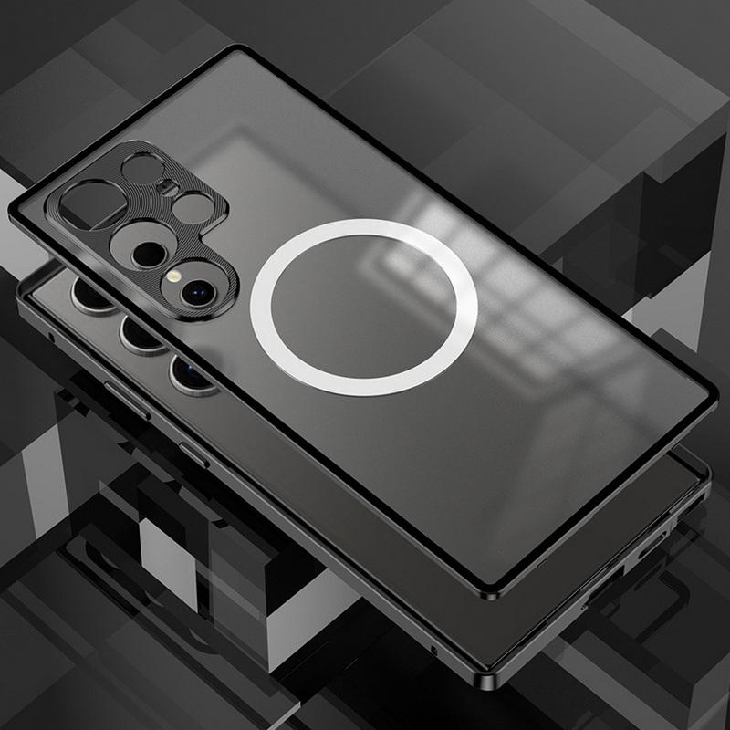 Aluminum Alloy Frame Luxury Phone Case For Samsung Galaxy S25 S24 S23 Ultra Shockproof Magnetic Hybrid Frosted PC Back Cover