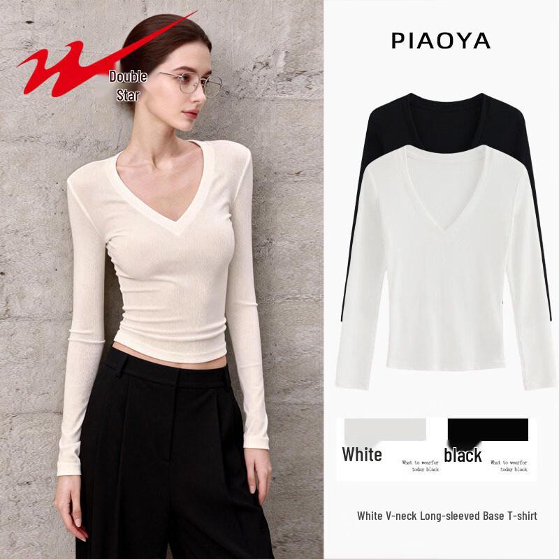 Shuangxing Women s V-Neck Long Sleeve Knit Top L