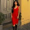 Heißverkauf Sexy Spitze Tiefes V-Ausschnitt Langes Ärmel Schlanke Passform Street Style Kleid