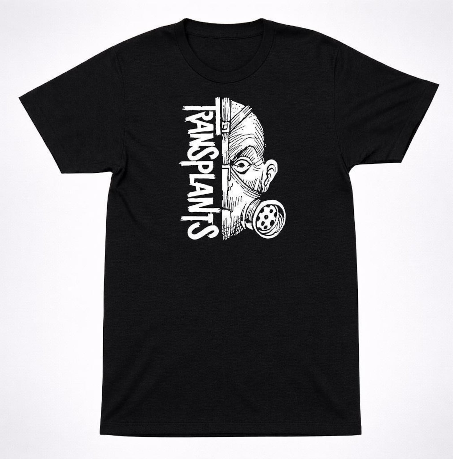 Transplants Half Gas Mask Logo Punk Shirt, Street Hardcore Band Graphic (Unisex S-XXL, Bold Black Print, Cotton Blend) 3XL